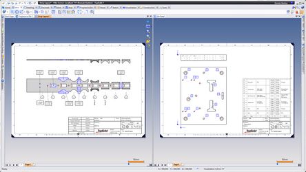 Striplay-out tekening en matrijzenplaat met boortafel in TopSolid'Progress